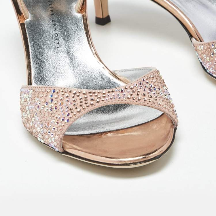 Pre Owned Giuseppe Zanotti Lilibeth Starlight Size 36 Pink Suede Crystal Embellished Slingback Sandals