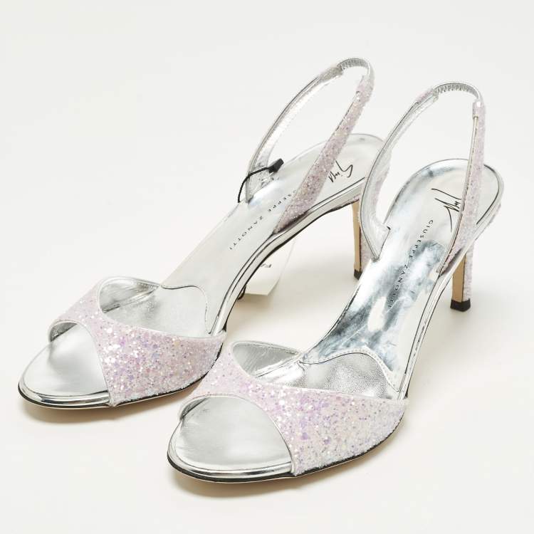 Pre Owned Giuseppe Zanotti Lilibeth Size 37 Blush Pink Glitter Slingback Sandals