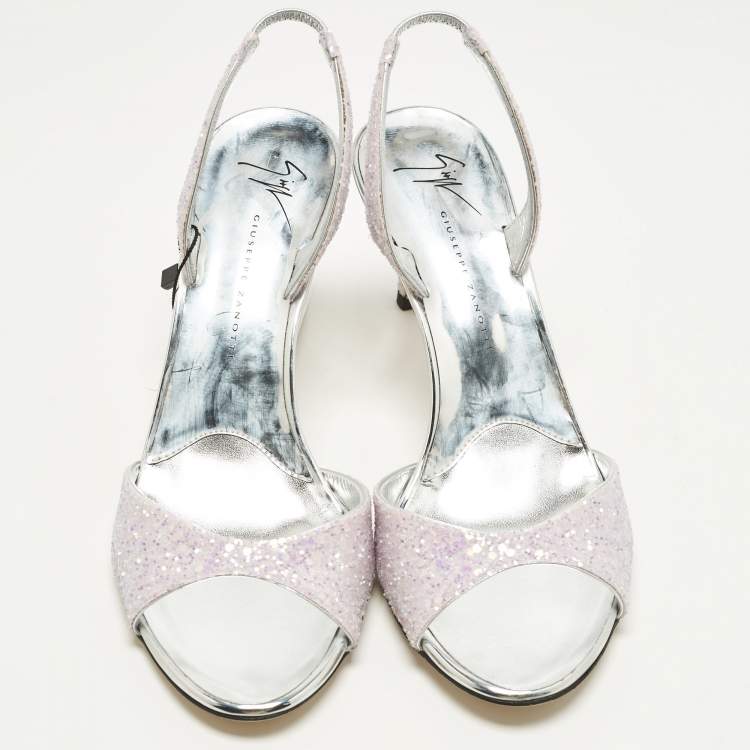 Pre Owned Giuseppe Zanotti Lilibeth Size 37 Blush Pink Glitter Slingback Sandals