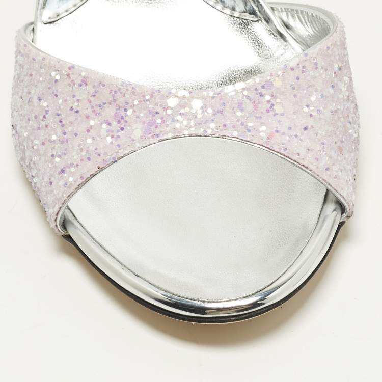 Pre Owned Giuseppe Zanotti Lilibeth Size 37 Blush Pink Glitter Slingback Sandals