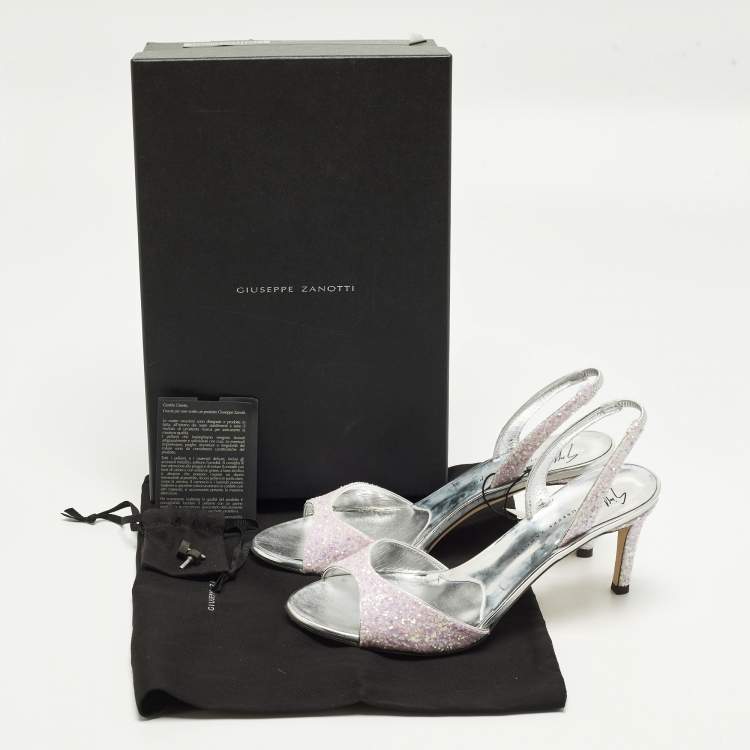 Pre Owned Giuseppe Zanotti Lilibeth Size 37 Blush Pink Glitter Slingback Sandals