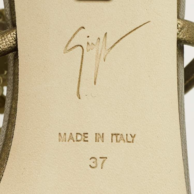 Pre Owned Giuseppe Zanotti Amira Size 37 Olive Green Leather Charm Embellished Gladiator Sandals