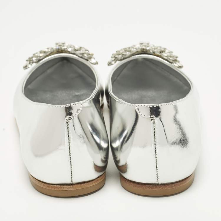 Pre Owned Giuseppe Zanotti Size 38 Silver Leather Crystal Embellished Ballet Flats