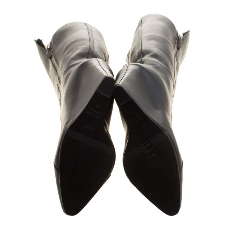 Pre Owned Giuseppe Zanotti Black Leather and Fur Lining Guaz Knee Boots Size 37