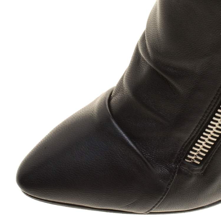Pre Owned Giuseppe Zanotti Black Leather and Fur Lining Guaz Knee Boots Size 37