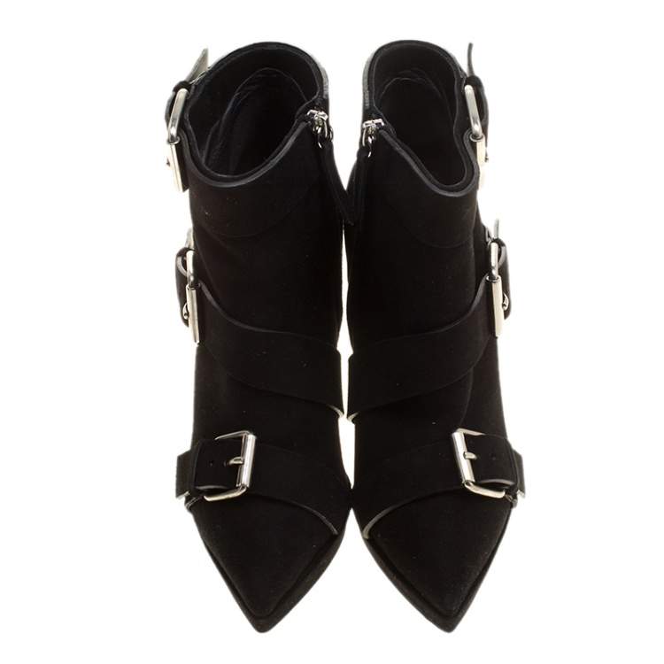 Pre Owned Giuseppe Zanotti Black Buckled Suede Platform Ankle Boots Size 38.5
