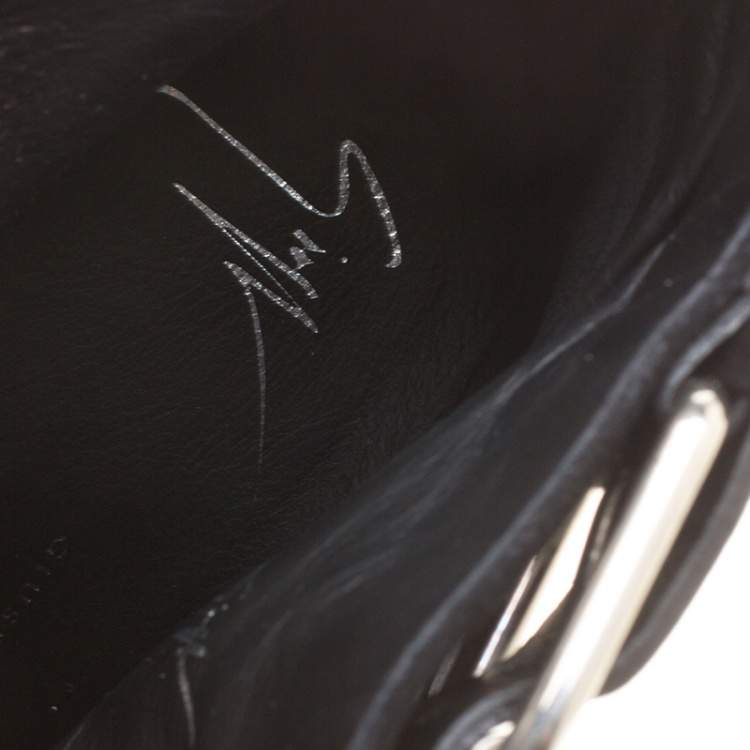 Pre Owned Giuseppe Zanotti Black Buckled Suede Platform Ankle Boots Size 38.5