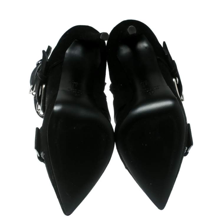 Pre Owned Giuseppe Zanotti Black Buckled Suede Platform Ankle Boots Size 37