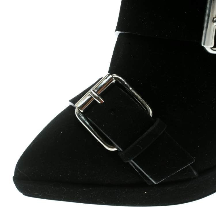 Pre Owned Giuseppe Zanotti Black Buckled Suede Platform Ankle Boots Size 37