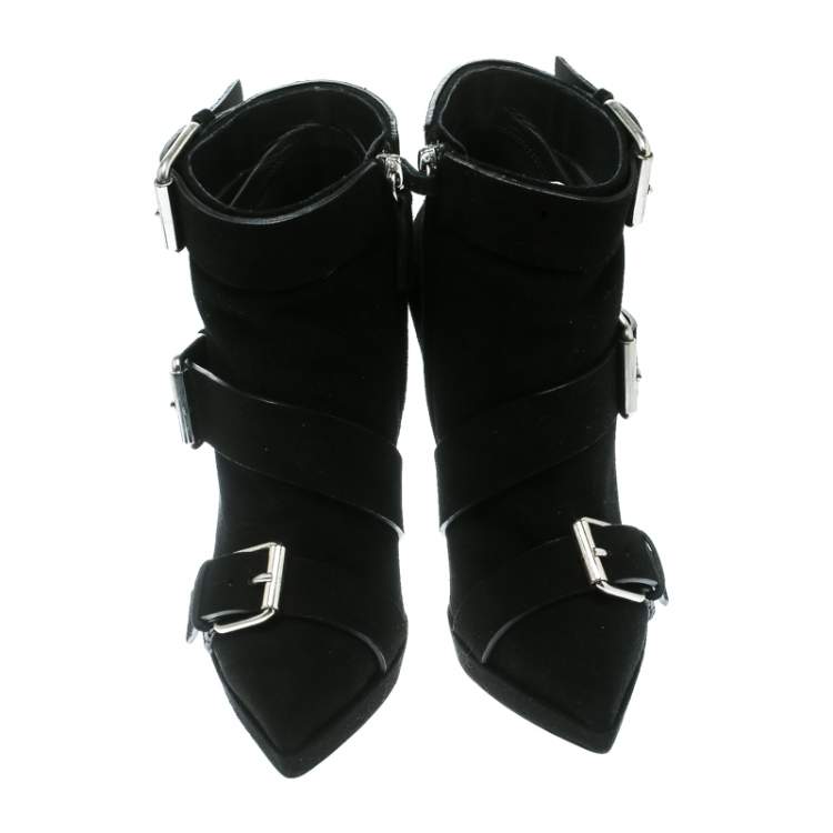 Pre Owned Giuseppe Zanotti Black Buckled Suede Platform Ankle Boots Size 37