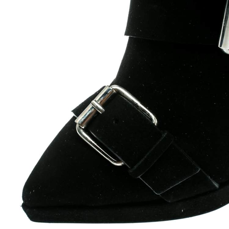 Pre Owned Giuseppe Zanotti Black Buckled Suede Platform Ankle Boots Size 38