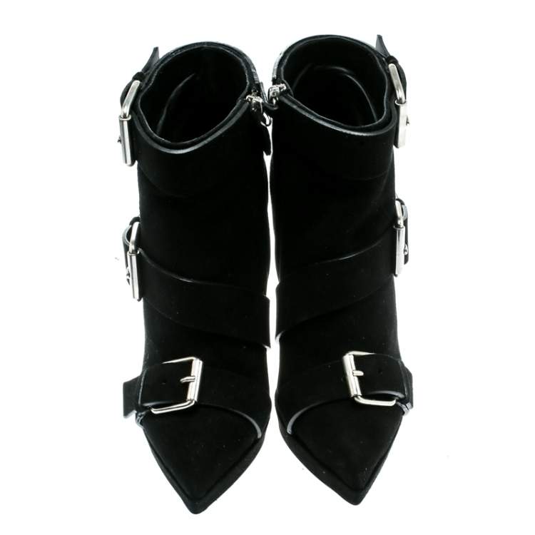 Pre Owned Giuseppe Zanotti Black Buckled Suede Platform Ankle Boots Size 38