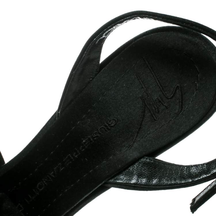 Pre Owned Giuseppe Zanotti Black Satin Peep Toe Slingback Sandals Size 36.5