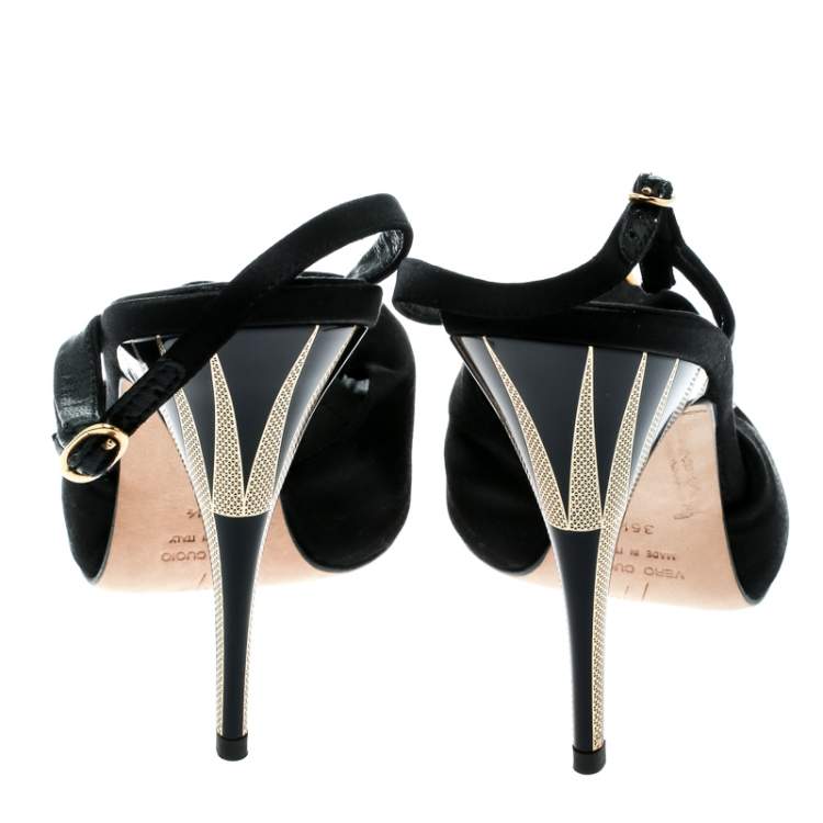 Pre Owned Giuseppe Zanotti Black Satin Peep Toe Slingback Sandals Size 36.5