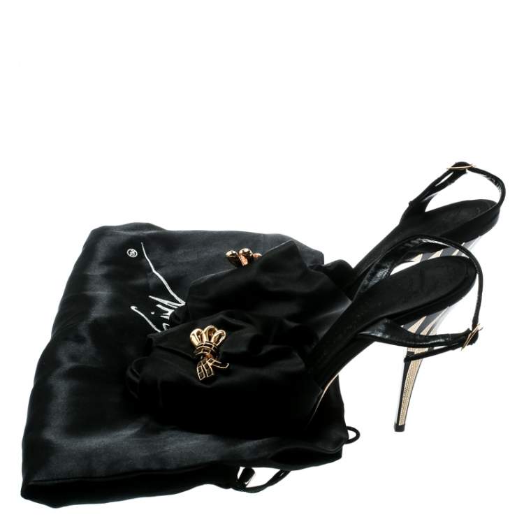 Pre Owned Giuseppe Zanotti Black Satin Peep Toe Slingback Sandals Size 36.5