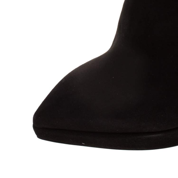 Pre Owned Giuseppe Zanotti Brown Suede Pyramid Stud Platform Knee Boots Size 37