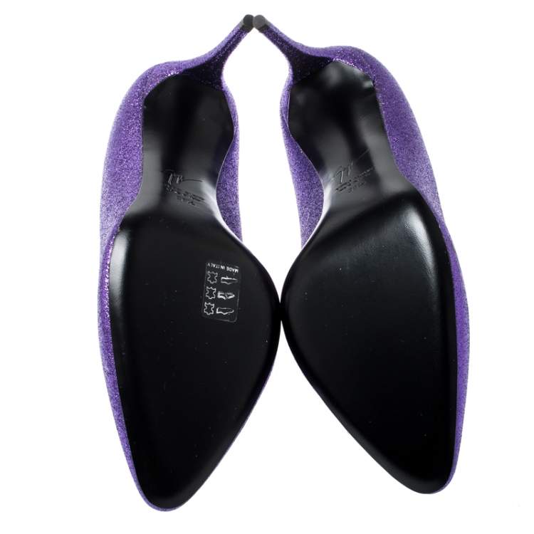 مملوكة مسبقًا Giuseppe Zanotti Purple Glitter Olinda V Throat Pumps Size 38.5