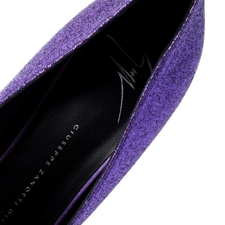 مملوكة مسبقًا Giuseppe Zanotti Purple Glitter Olinda V Throat Pumps Size 38.5