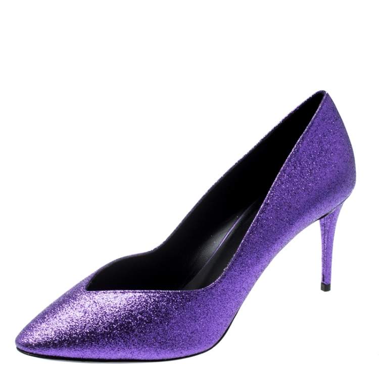 Giuseppe Zanotti Purple Glitter Olinda V Throat Pumps Size 38.5 ...