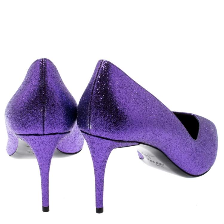 مملوكة مسبقًا Giuseppe Zanotti Purple Glitter Olinda V Throat Pumps Size 38.5