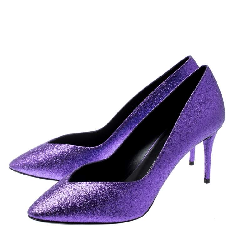 مملوكة مسبقًا Giuseppe Zanotti Purple Glitter Olinda V Throat Pumps Size 38.5
