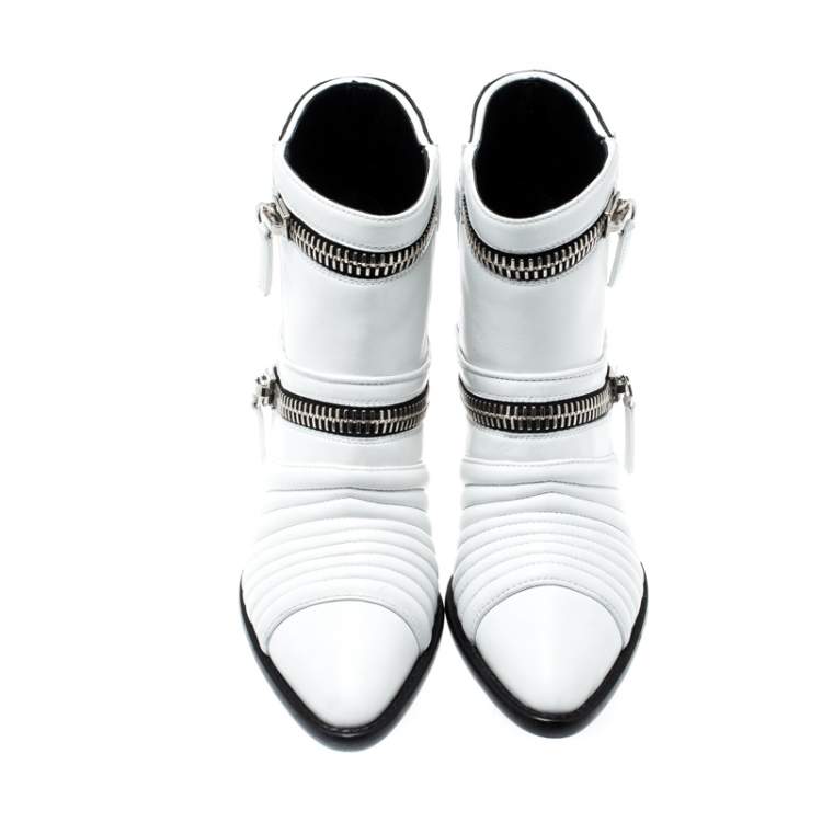 Pre Owned Giuseppe Zanotti White Quilted Leather Ankle Boots Size 38.5