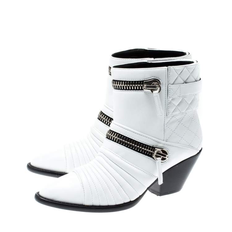 Pre Owned Giuseppe Zanotti White Quilted Leather Ankle Boots Size 38.5