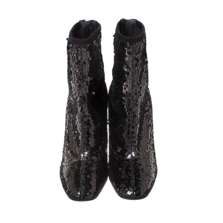 مملوكة مسبقًا Giuseppe Zanotti Black Sequin Ankle Boots Size 39