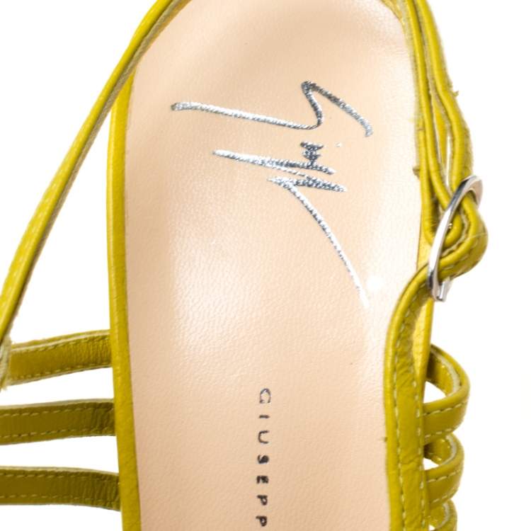 Pre Owned Giuseppe Zanotti Green Leather Strappy Platform Sandals Size 38