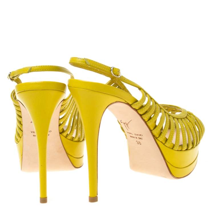 Pre Owned Giuseppe Zanotti Green Leather Strappy Platform Sandals Size 38
