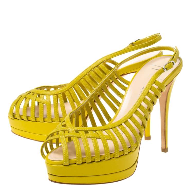 Pre Owned Giuseppe Zanotti Green Leather Strappy Platform Sandals Size 38