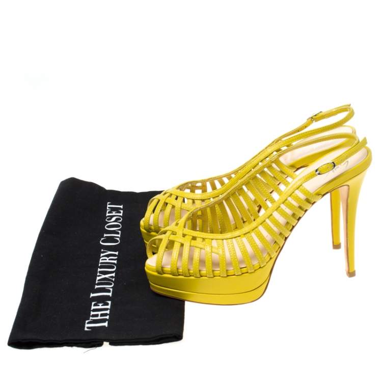 Pre Owned Giuseppe Zanotti Green Leather Strappy Platform Sandals Size 38