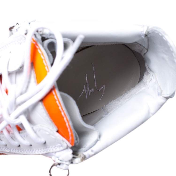 Pre Owned Giuseppe Zanotti Orange/White Patent Leather Hidden Wedge Sneakers Size 38.5