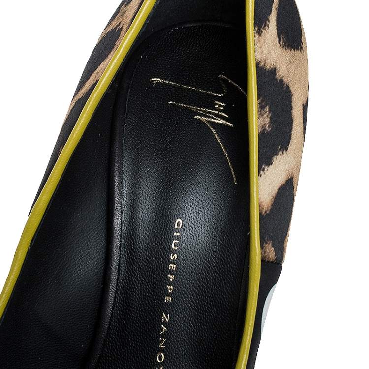 Giuseppe Zanotti Multicolor Leopard/Polka Dots Satin and Patent Leather Yvette Pointed Toe Pumps 40