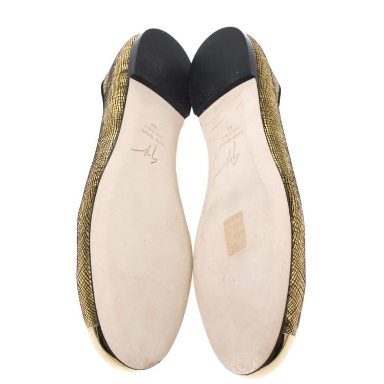 Pre Owned Giuseppe Zanotti Gold Foil Leather Malika Cap Toe Ballet Flats Size 38
