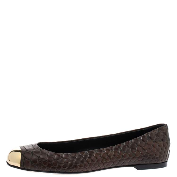 Pre Owned Giuseppe Zanotti Brown Python Embossed Leather Malika Cap Toe Ballet Flats Size 38