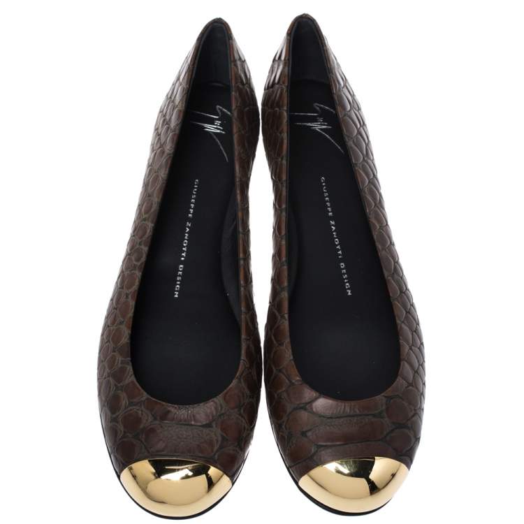 Pre Owned Giuseppe Zanotti Brown Python Embossed Leather Malika Cap Toe Ballet Flats Size 38