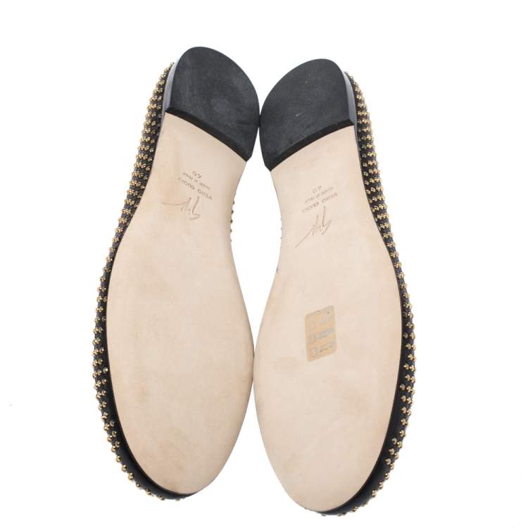 Pre Owned Giuseppe Zanotti Black Leather Studded Ballet Flats Size 40