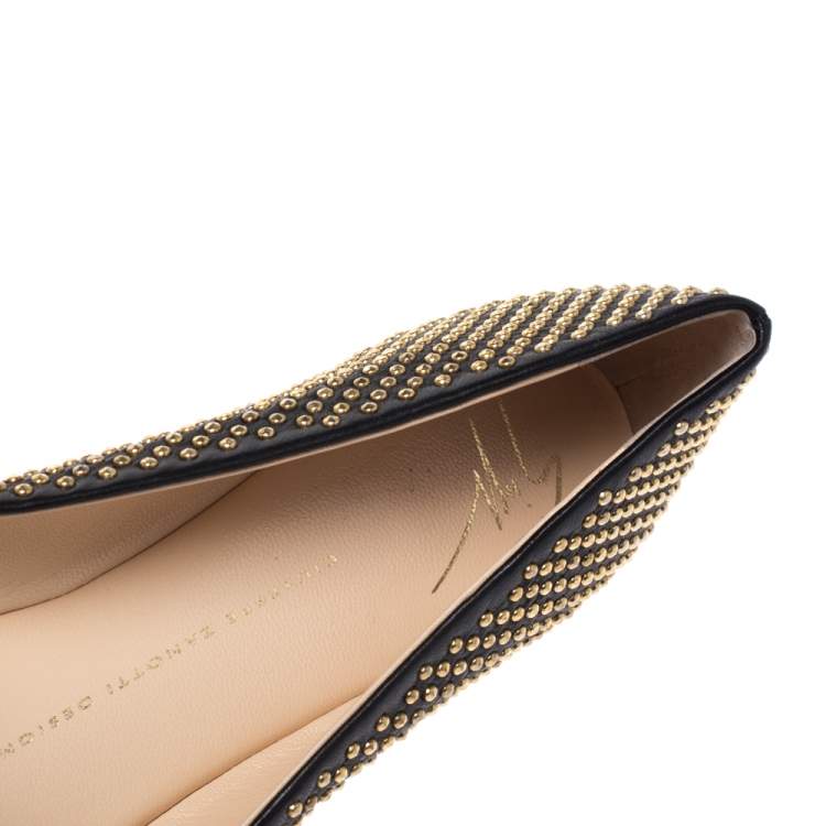 Pre Owned Giuseppe Zanotti Black Leather Studded Ballet Flats Size 40