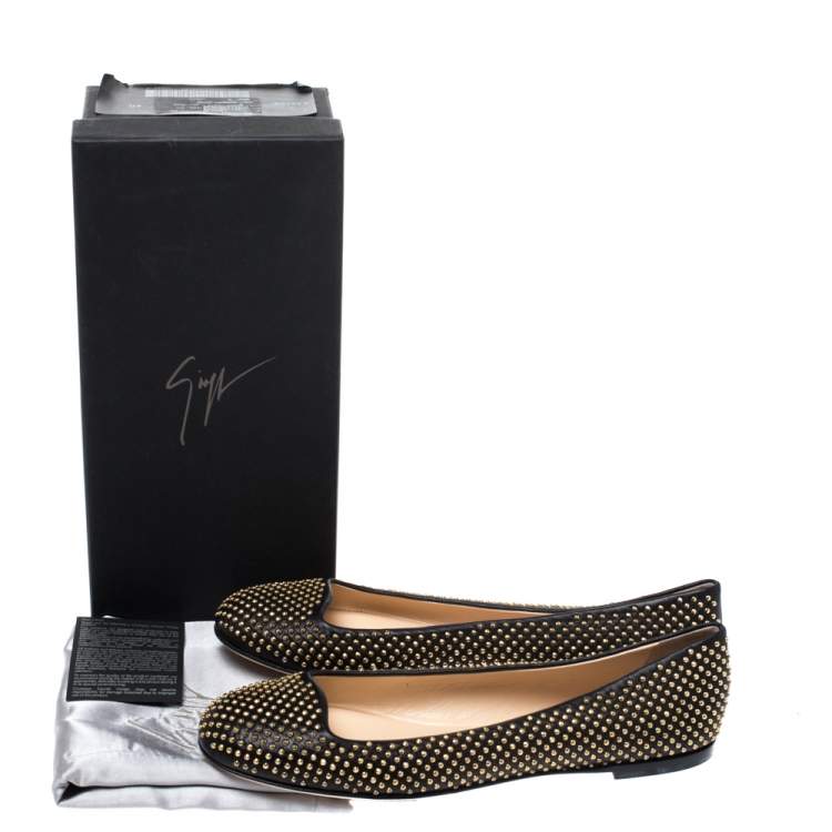 Pre Owned Giuseppe Zanotti Black Leather Studded Ballet Flats Size 40