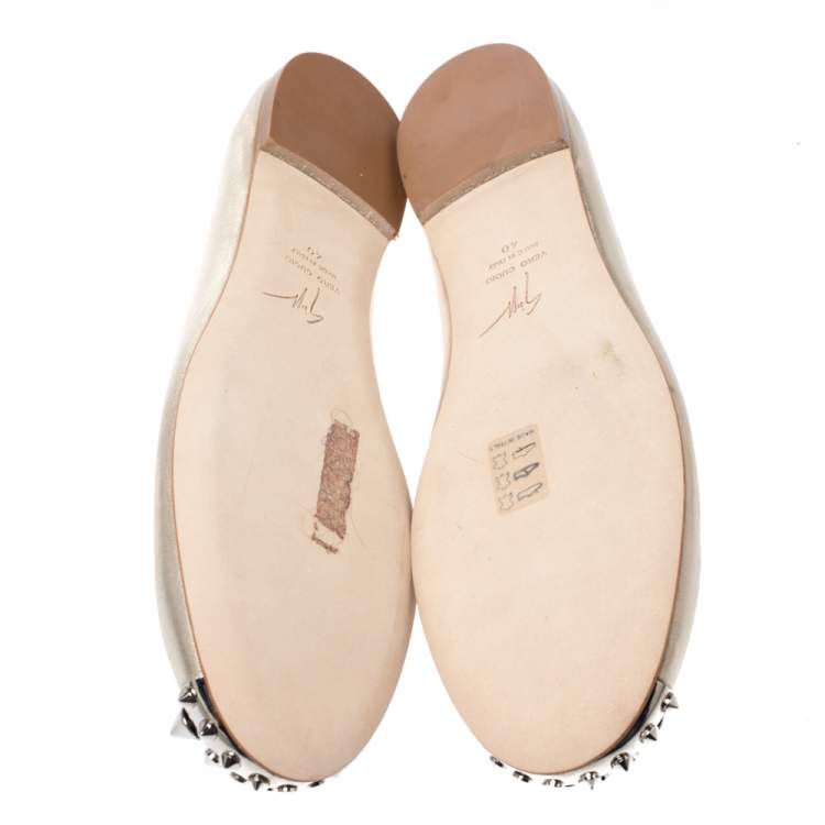Pre Owned Giuseppe Zanotti Gold Leather Malika Spiked Cap Toe Ballet Flats Size 40