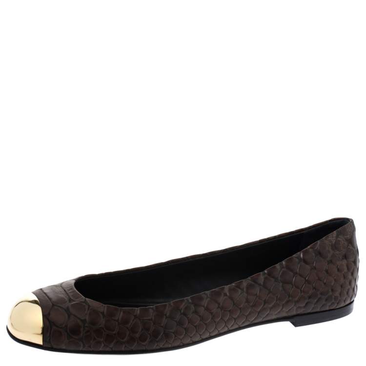 Pre Owned Giuseppe Zanotti Brown Python Embossed Leather Malika Cap Toe Ballet Flats Size 37
