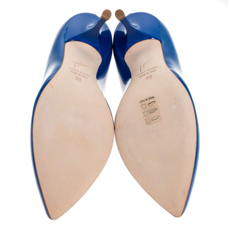 Pre Owned Giuseppe Zanotti Blue Patent Leather Pointed Toe Pumps Size 38