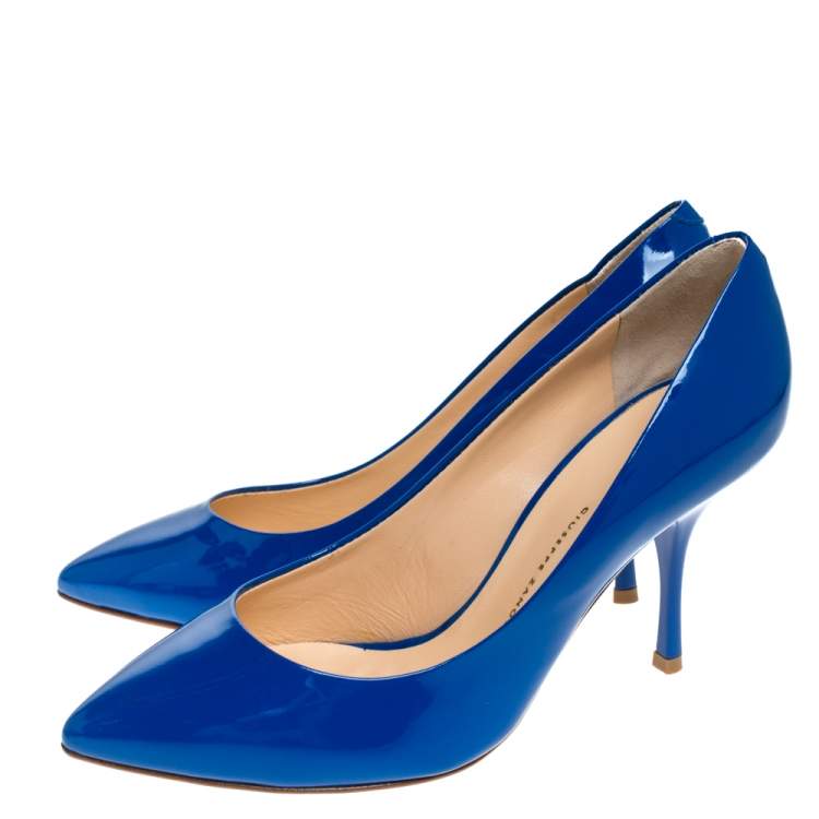 Pre Owned Giuseppe Zanotti Blue Patent Leather Pointed Toe Pumps Size 38