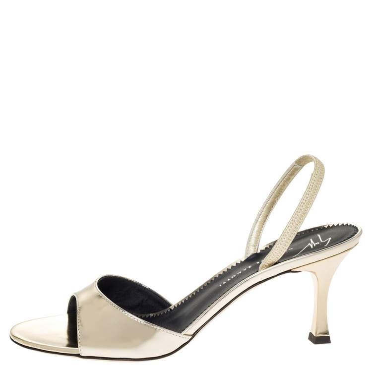Pre Owned Giuseppe Zanotti Metallic Gold Leather Slingback Sandals Size 37