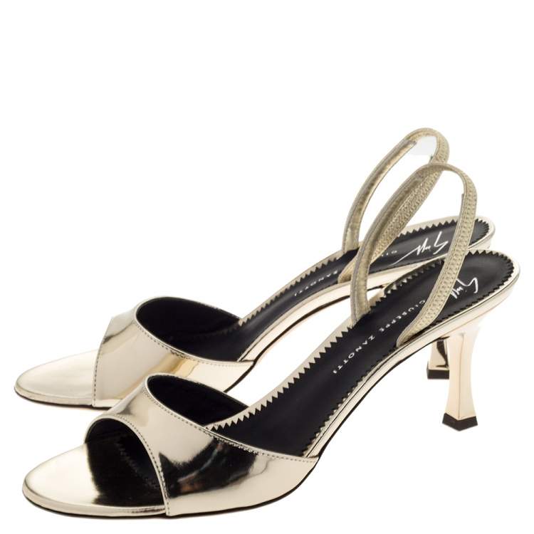 Pre Owned Giuseppe Zanotti Metallic Gold Leather Slingback Sandals Size 37