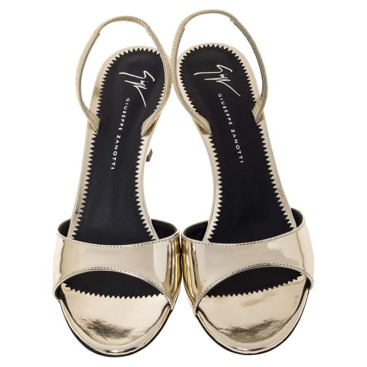 Pre Owned Giuseppe Zanotti Metallic Gold Leather Slingback Sandals Size 37