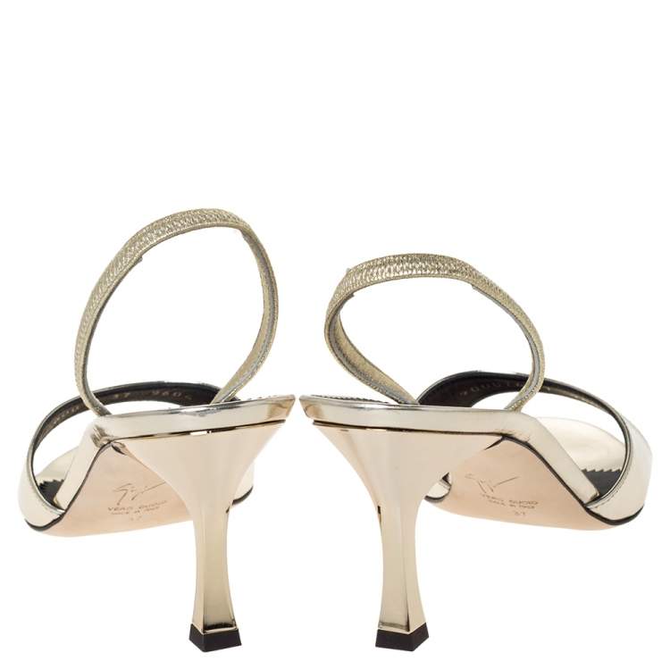 Pre Owned Giuseppe Zanotti Metallic Gold Leather Slingback Sandals Size 37