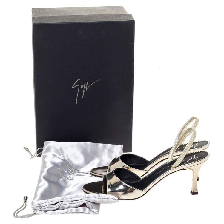 Pre Owned Giuseppe Zanotti Metallic Gold Leather Slingback Sandals Size 37