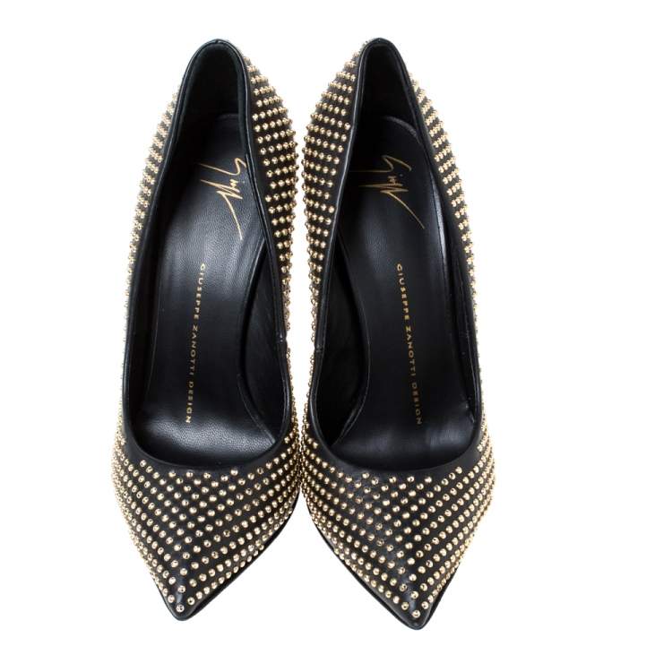 Pre Owned Giuseppe Zanotti Black Leather and Suede Ester Studded Pumps Size 37